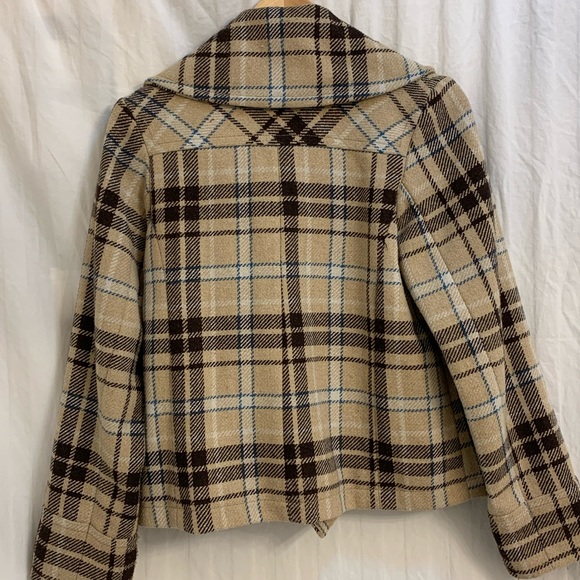 Merona Brown, Tan, Cream and Teal Cropped Pea Coat - Small - Picture 8 of 14